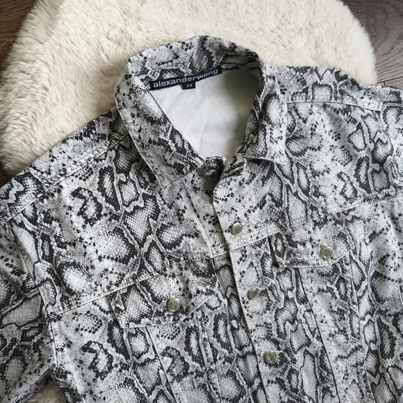 Alexander Wang Game Snake Print Casual Oversized Denim Jacket - Picture 3 of 10